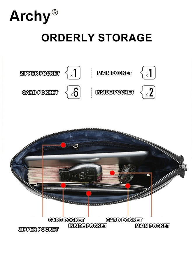 Archy Men Handbag Clutch Bag Leather Hand Grab Bag Briefcase Large-Capacity Wallet Mobile Phone Bag Trendy Portable Wristlet Bag Clutch Purse Perfect for Daily Commute Work School or Travel  - Image 4