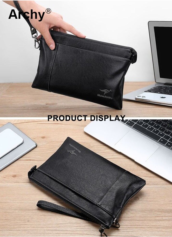 Archy Men Handbag Clutch Bag Leather Hand Grab Bag Briefcase Large-Capacity Wallet Mobile Phone Bag Trendy Portable Wristlet Bag Clutch Purse Perfect for Daily Commute Work School or Travel  - Image 5