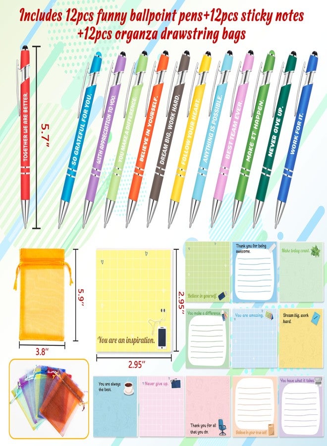 luck sea Employee Appreciation Gifts Bulk for Coworker：Funny Pens with Inspirational Sayings + Sticky Notes, Work Gift Bulk for Adults Christmas Office Supplies Set - Image 3