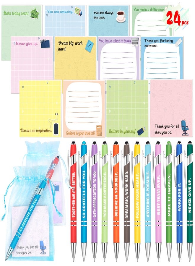 luck sea Employee Appreciation Gifts Bulk for Coworker：Funny Pens with Inspirational Sayings + Sticky Notes, Work Gift Bulk for Adults Christmas Office Supplies Set - Image 1