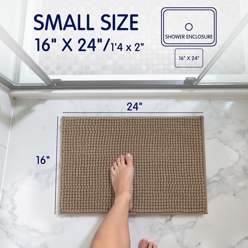 subrtex Bathroom Rugs Chenille Bath Rug Soft Short Plush Bath Mat Soft Shower Mat Water Absorbent Shower Mat Quick Dry Machine Washable(Taupe Brown,16" x 24") - Image 3