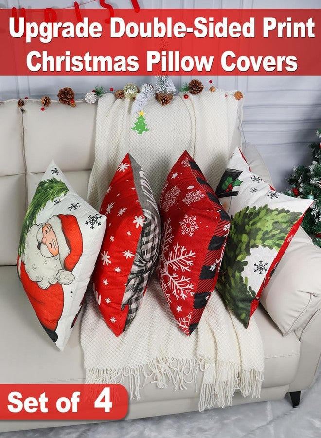 multiwins Christmas Decorations Set of 4 Double-Sided Print Christmas Pillow Covers 18" x 18", with 8 Cute Patterns, Throw Pillow Covers Perfect for Home Christmas Decor - Image 2
