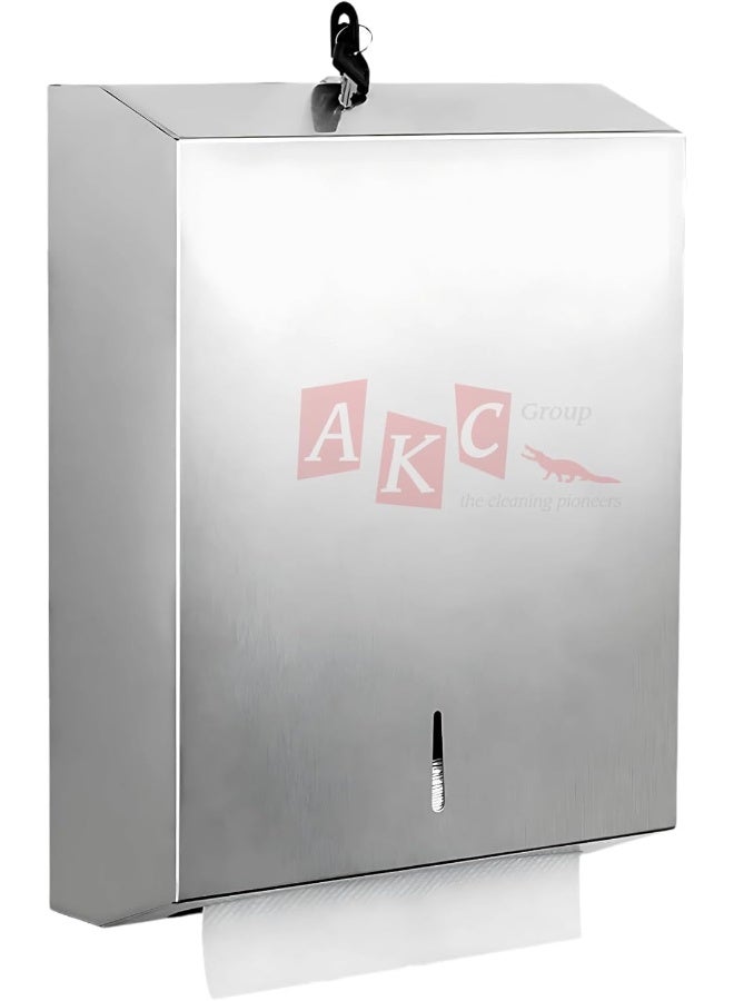 AKC Stainless Steel C-Fold Tissue Dispenser – Compact Wall-Mounted Paper Towel Holder for Restrooms and Commercial Spaces(Silver-L) - Image 1
