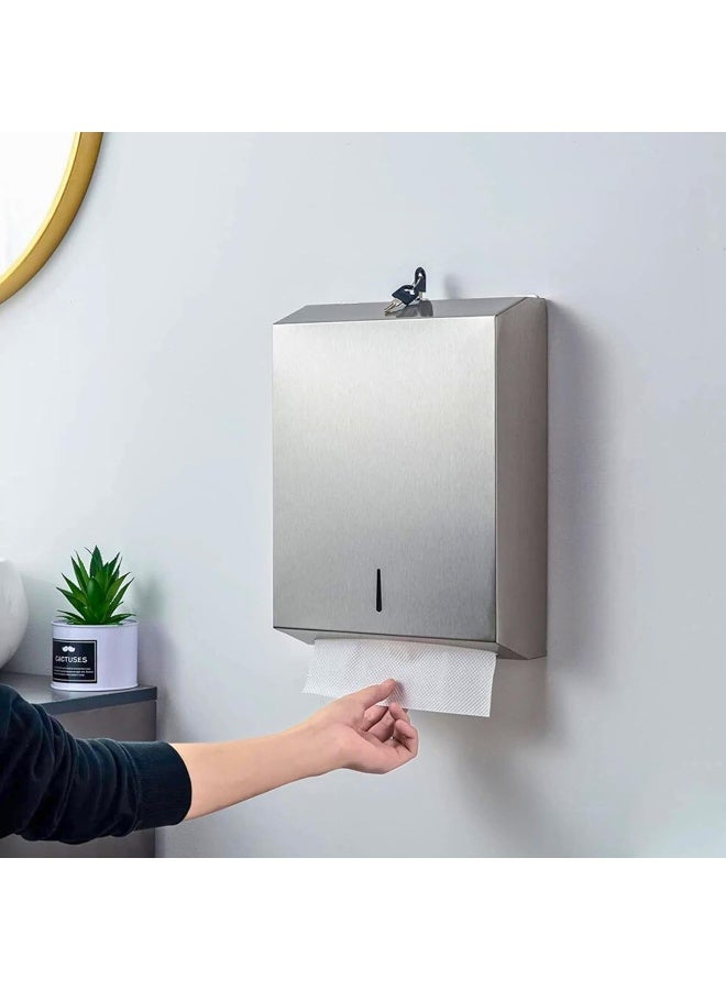 AKC Stainless Steel C-Fold Tissue Dispenser – Compact Wall-Mounted Paper Towel Holder for Restrooms and Commercial Spaces(Silver-L) - Image 5