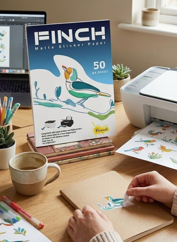ورق لاصق للطباعة (استيكر) مطفي مقاس A4 من فينچ (FINCH) - متوافق مع طابعات الليزر والحبر - 50 ورقة - Image 3