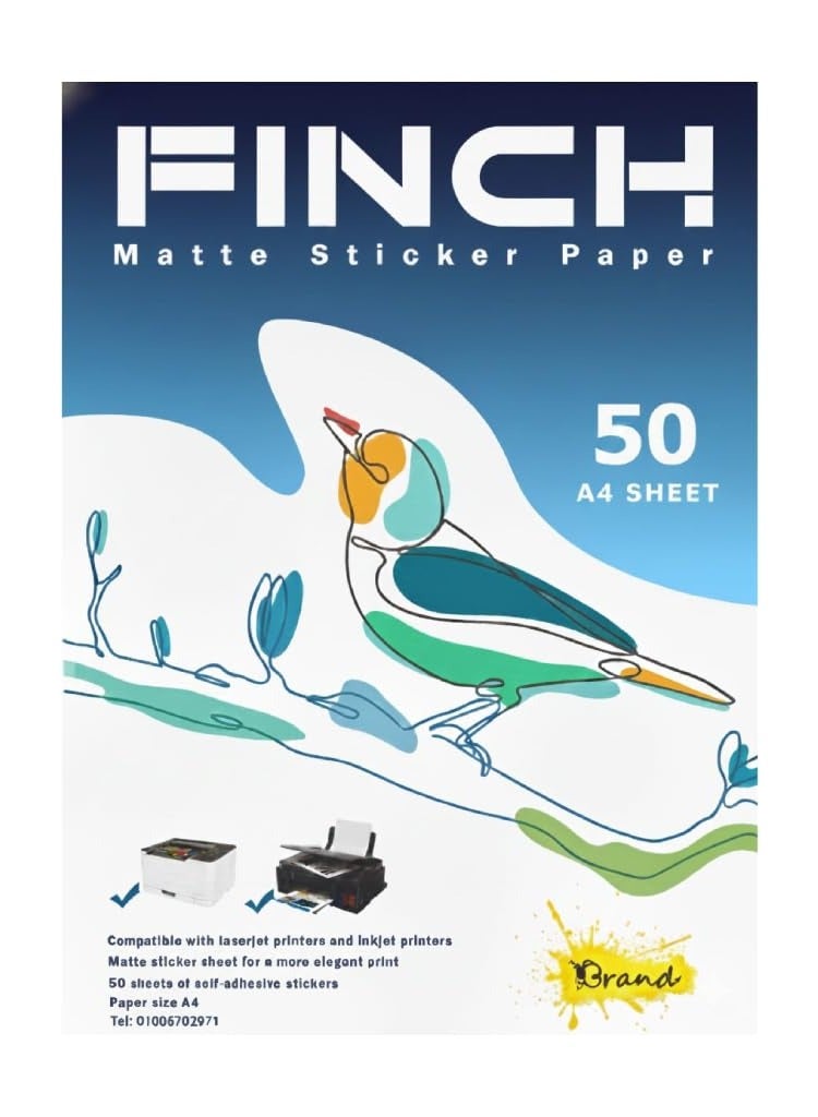 ورق لاصق للطباعة (استيكر) مطفي مقاس A4 من فينچ (FINCH) - متوافق مع طابعات الليزر والحبر - 50 ورقة - Image 1