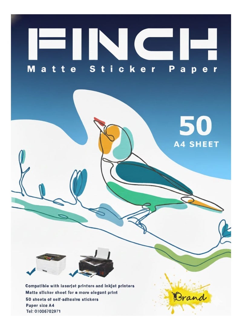 ورق لاصق للطباعة (استيكر) مطفي مقاس A4 من فينچ (FINCH) - متوافق مع طابعات الليزر والحبر - 50 ورقة - Image 4