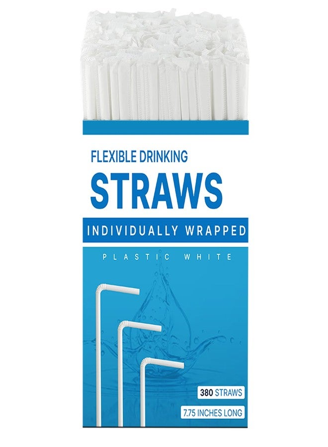 Netko Plastic White Flexible Drinking Straws 380 Bulk, Individually Wrapped Disposable White Straws 7.75 Inches Long - Image 1