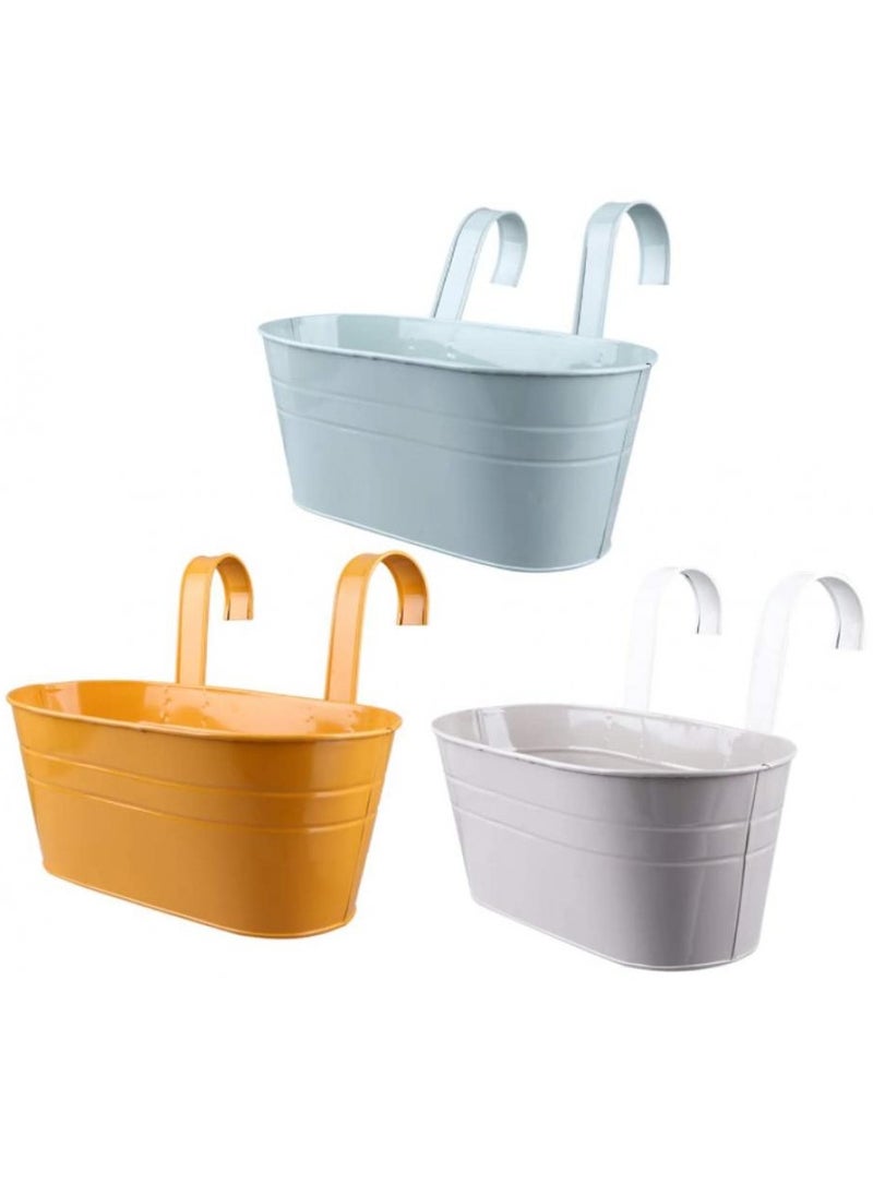 Alissa 3 Pieces Metal Iron Hanging Flower Pots Garden Pots Balcony Planters Metal Bucket Flower Holders Wall Hanging Decor Pot (Random Color)  - Image 1