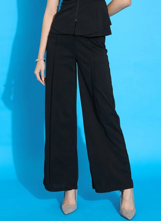 ساسافراس Black High-Rise Straight Fit Trousers for Women