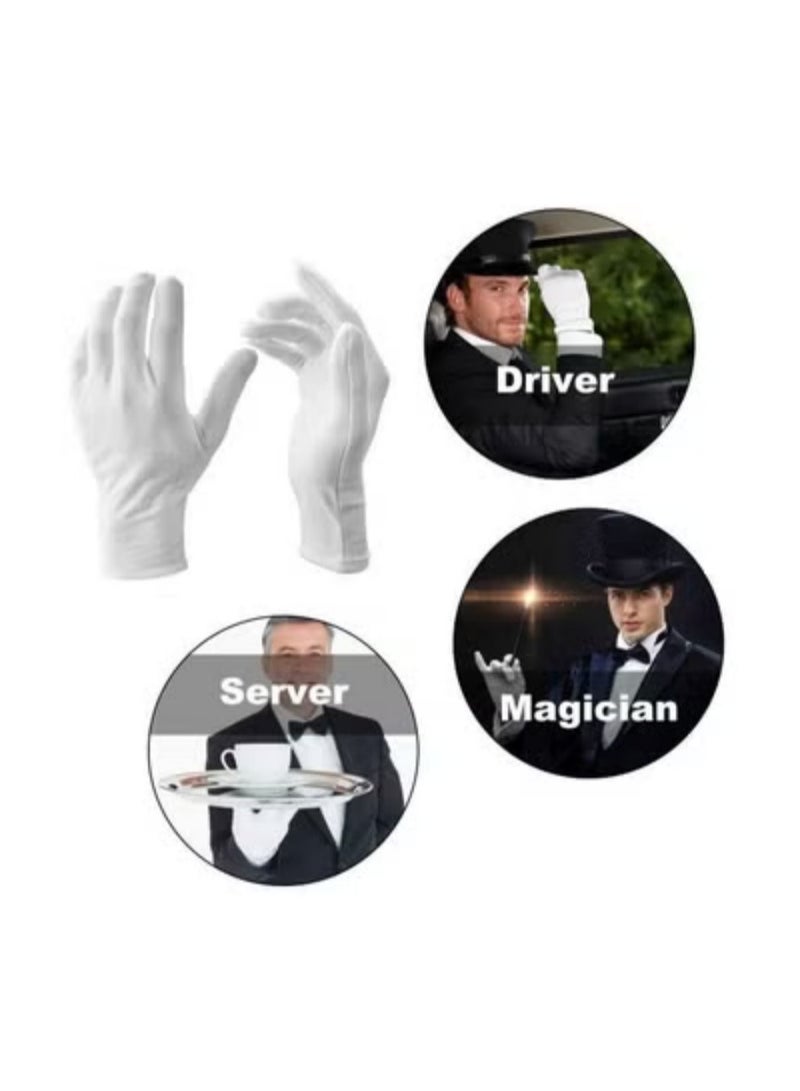 12 Pairs White Cotton Gloves for Dry Hands Eczema SPA Moisturizing - Work Glove Liners for Serving Costume Inspection - Image 2