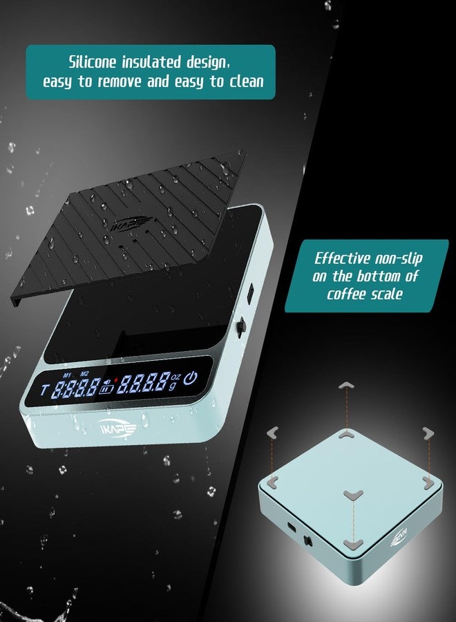 IKAPE Digital Coffee Scale, Premium Aluminium Espresso Scales with Timer, 2kg/0.1g High Precision Rechargeable Drip Espresso Scale with Tare Function, LED Display(Green) - Image 4