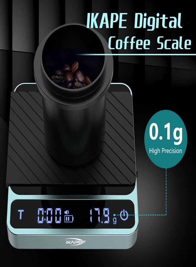 IKAPE Digital Coffee Scale, Premium Aluminium Espresso Scales with Timer, 2kg/0.1g High Precision Rechargeable Drip Espresso Scale with Tare Function, LED Display(Green) - Image 3