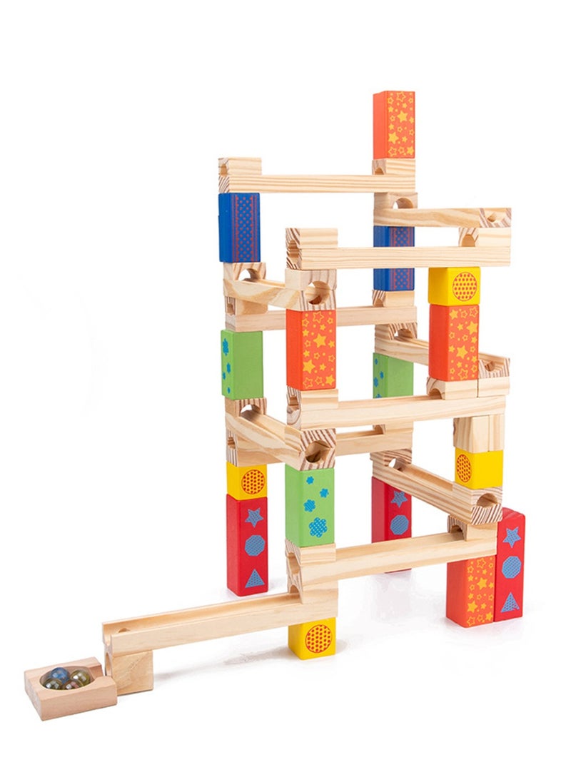 Wooden children's educational parent-child ball track slide building blocks stacked high marble building blocks toy  - Image 1