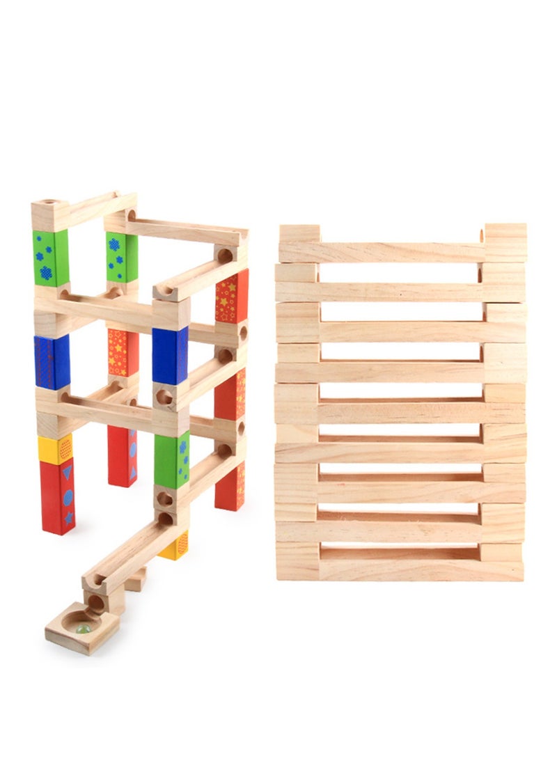Wooden children's educational parent-child ball track slide building blocks stacked high marble building blocks toy  - Image 2