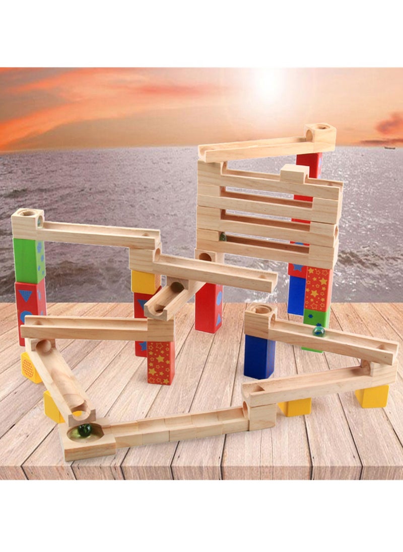 Wooden children's educational parent-child ball track slide building blocks stacked high marble building blocks toy  - Image 4