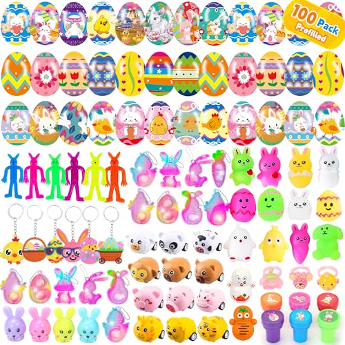 PLOUGVI 100 Pcs Prefilled Easter Eggs with Toys Filled with Toys Party Favors for Kids Boys Girls Easter Eggs Hunt Basket Stuffers Fillers Classroom Prize Supplies - Image 1