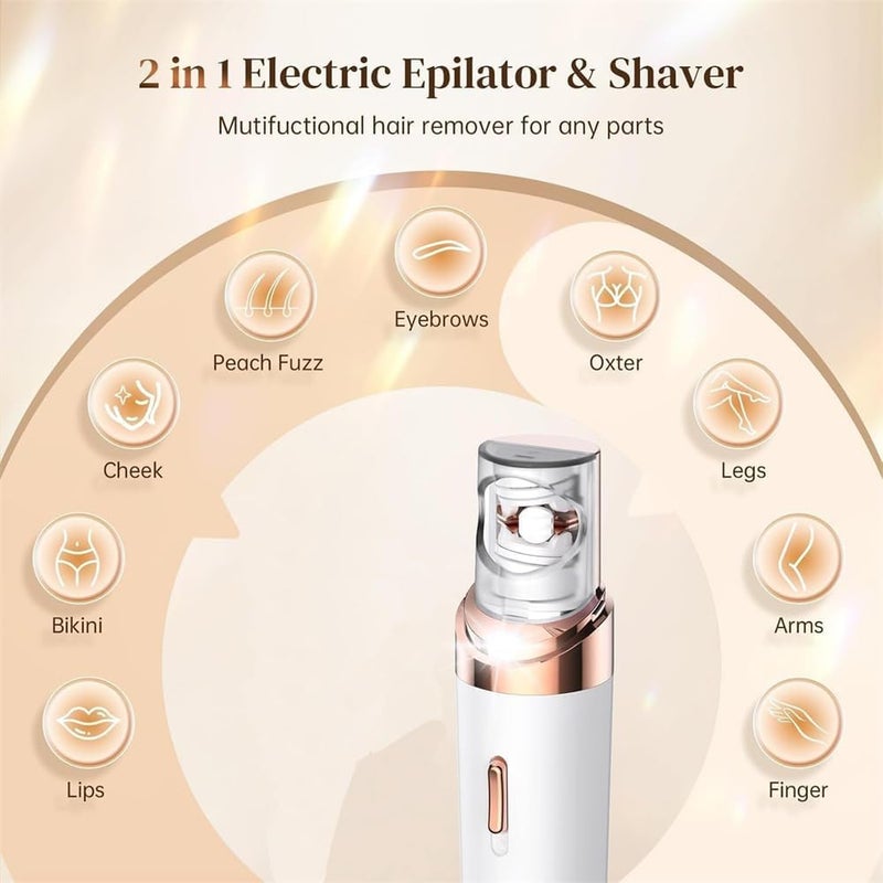 Azonee Facial Hair Remover, 2-in-1 Electric Razor for Women, Flawless Facial Epilator, Mini Size for Travel, Business Trip, Mini Electric Hair Removal Device (White) - Image 1