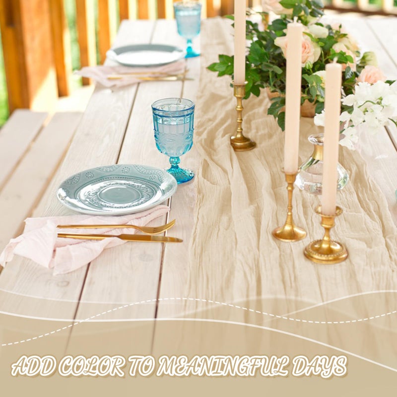 Jamestry 2 Pack Beige Cheesecloth Table Runner, 10Ft Boho Gauze Cheese Cloth Table Runners for Wedding, Party, Dinner, Baby Shower, 120 Inches Long Table Runner for Valentine's Day, Easter, Mother's Day Decor - Image 5
