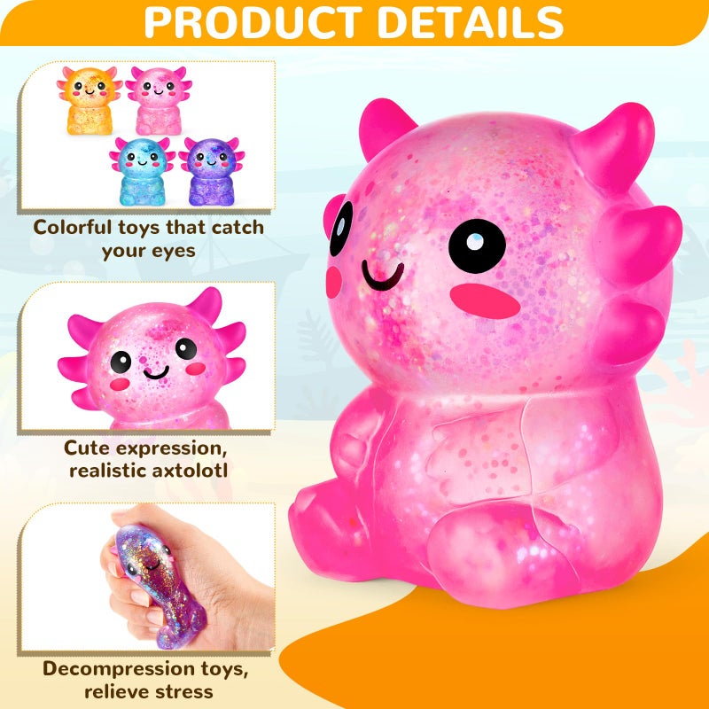 Simgoing 4 Pcs Axolotl Stress Toy Squeeze Axolotl Party Favors Malt Sugar Filled Stretchy Fidget Stress Ball Sensory Toys for Adults Soothing Christmas Birthday Party Gift (Standing Posture) - Image 4