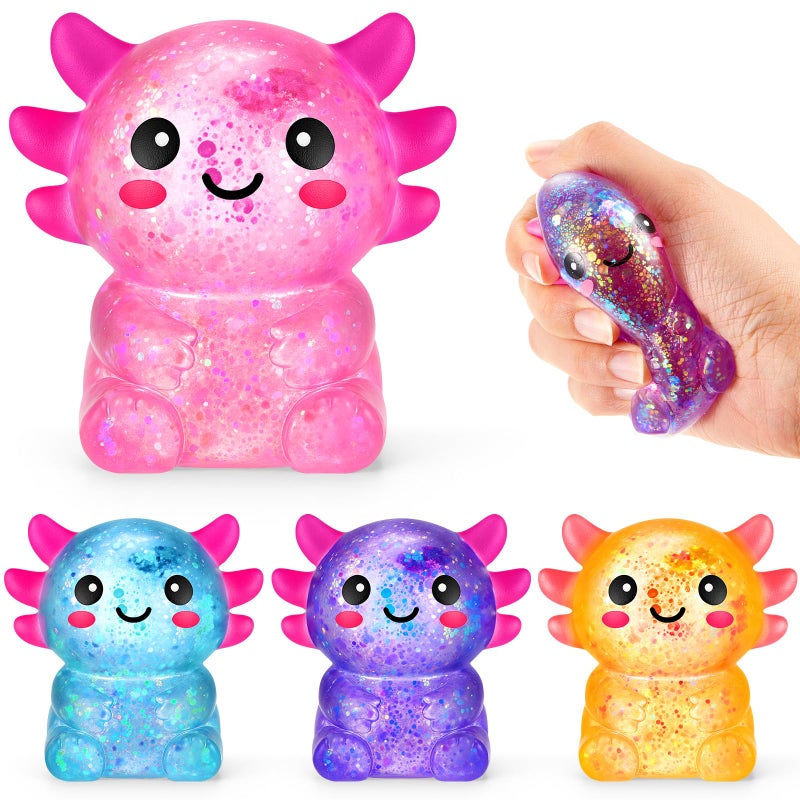Simgoing 4 Pcs Axolotl Stress Toy Squeeze Axolotl Party Favors Malt Sugar Filled Stretchy Fidget Stress Ball Sensory Toys for Adults Soothing Christmas Birthday Party Gift (Standing Posture) - Image 1