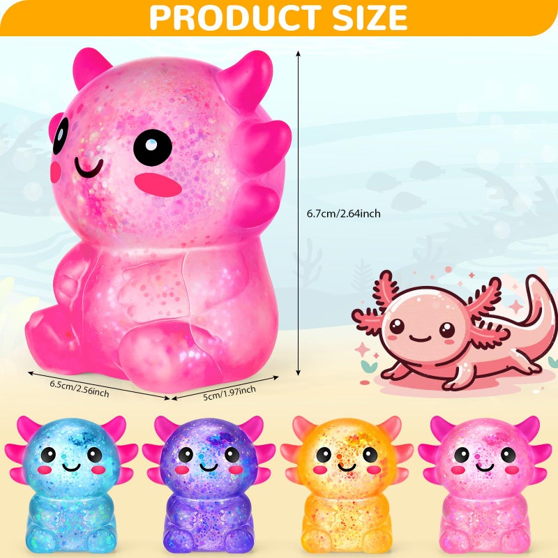 Simgoing 4 Pcs Axolotl Stress Toy Squeeze Axolotl Party Favors Malt Sugar Filled Stretchy Fidget Stress Ball Sensory Toys for Adults Soothing Christmas Birthday Party Gift (Standing Posture) - Image 2