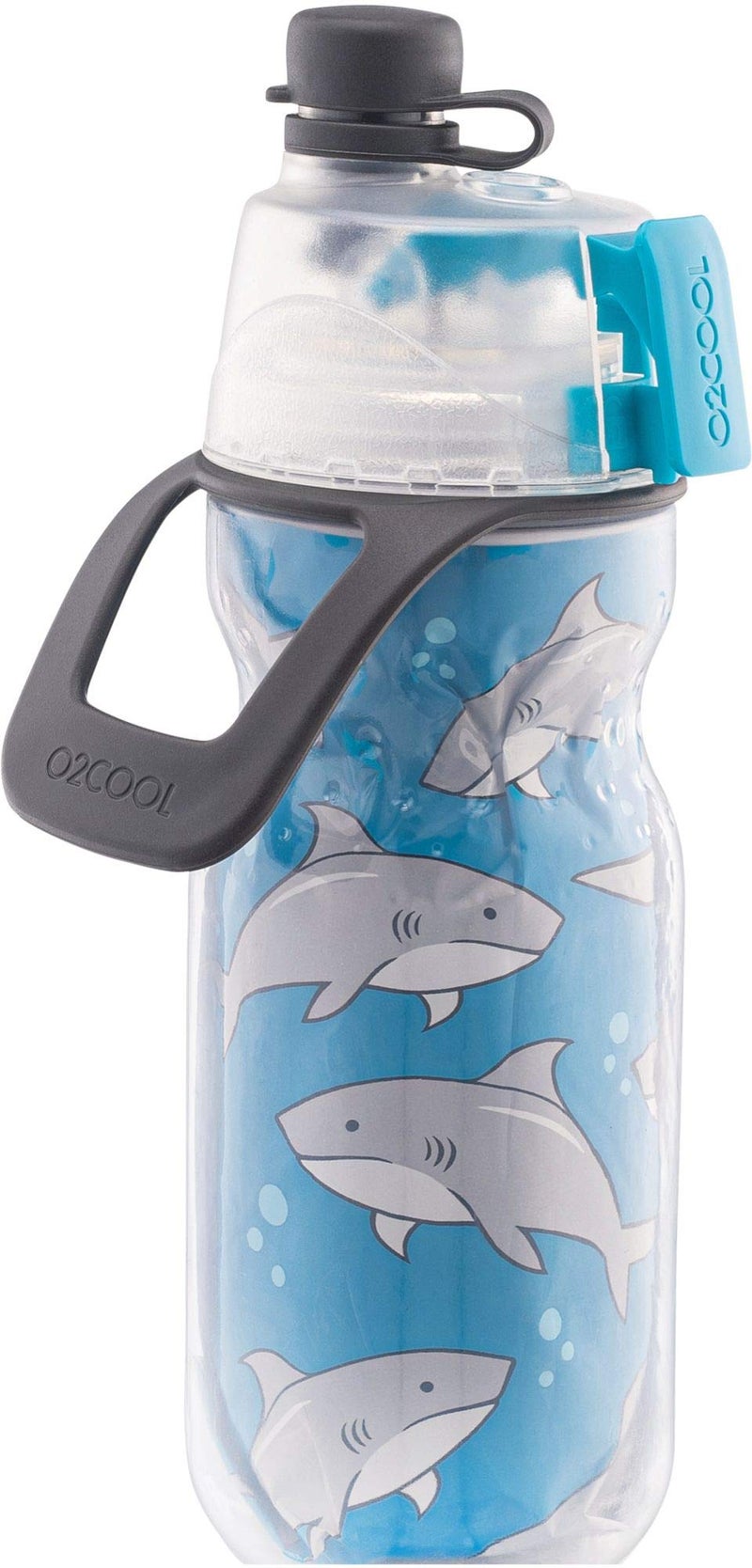 O2COOL Mist 'N Sip Kids Misting Water Bottle 2-in-1 Mist And Sip Function With No Leak Pull Top Spout Kids Water Bottle Sports Water Bottle - 12 oz (Sharks) - Image 1