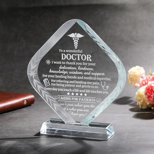 Movdyka Doctor Appreciation Gifts for Men Women Engraved Crystal Plaque Keepsakes Doctor Thank You Gift for Him Her Doctors Day Present Christmas Thanksgiving Birthday Retirement Best Dr. Decor - Image 4