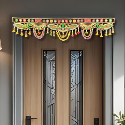 REPTUM DECOR Shubh Labh Toran, Traditional Peacock Floral Door Hanging, Multicolour Decorative Bandhanwar, 91 cm Length - Image 1