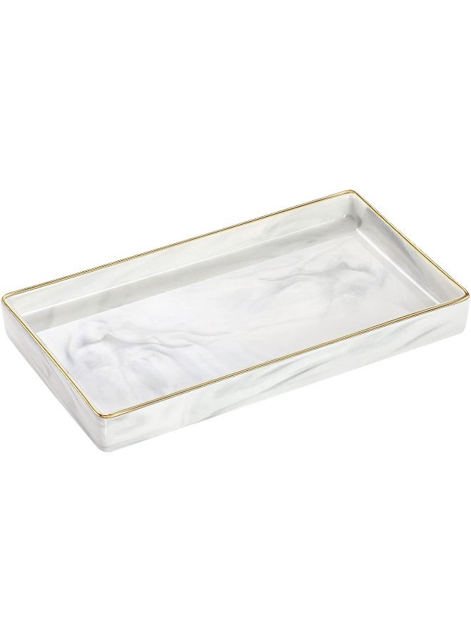 Luxspire Luxspire Bathroom Vanity Tray, Marble Ceramic Bathroom Trays for Counter, Gold and White Tray for Dresser, Kitchen Counter Tray, Perfume Tray, Jewelry Dish, Small, Marble White  - Image 1