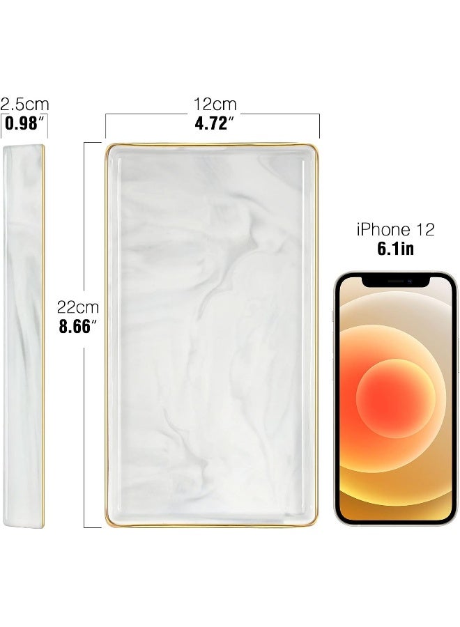 Luxspire Luxspire Bathroom Vanity Tray, Marble Ceramic Bathroom Trays for Counter, Gold and White Tray for Dresser, Kitchen Counter Tray, Perfume Tray, Jewelry Dish, Small, Marble White  - Image 3