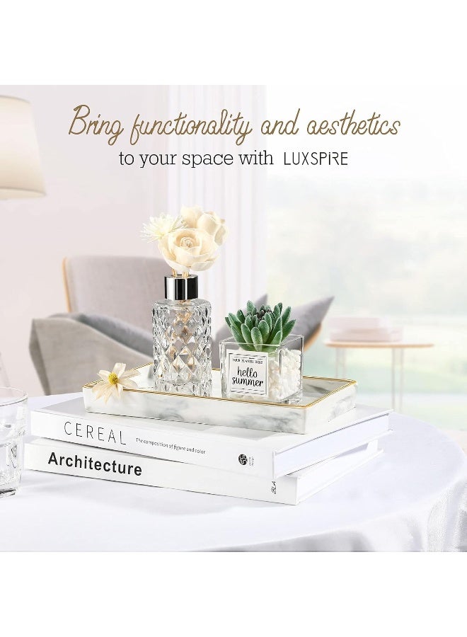 Luxspire Luxspire Bathroom Vanity Tray, Marble Ceramic Bathroom Trays for Counter, Gold and White Tray for Dresser, Kitchen Counter Tray, Perfume Tray, Jewelry Dish, Small, Marble White  - Image 4