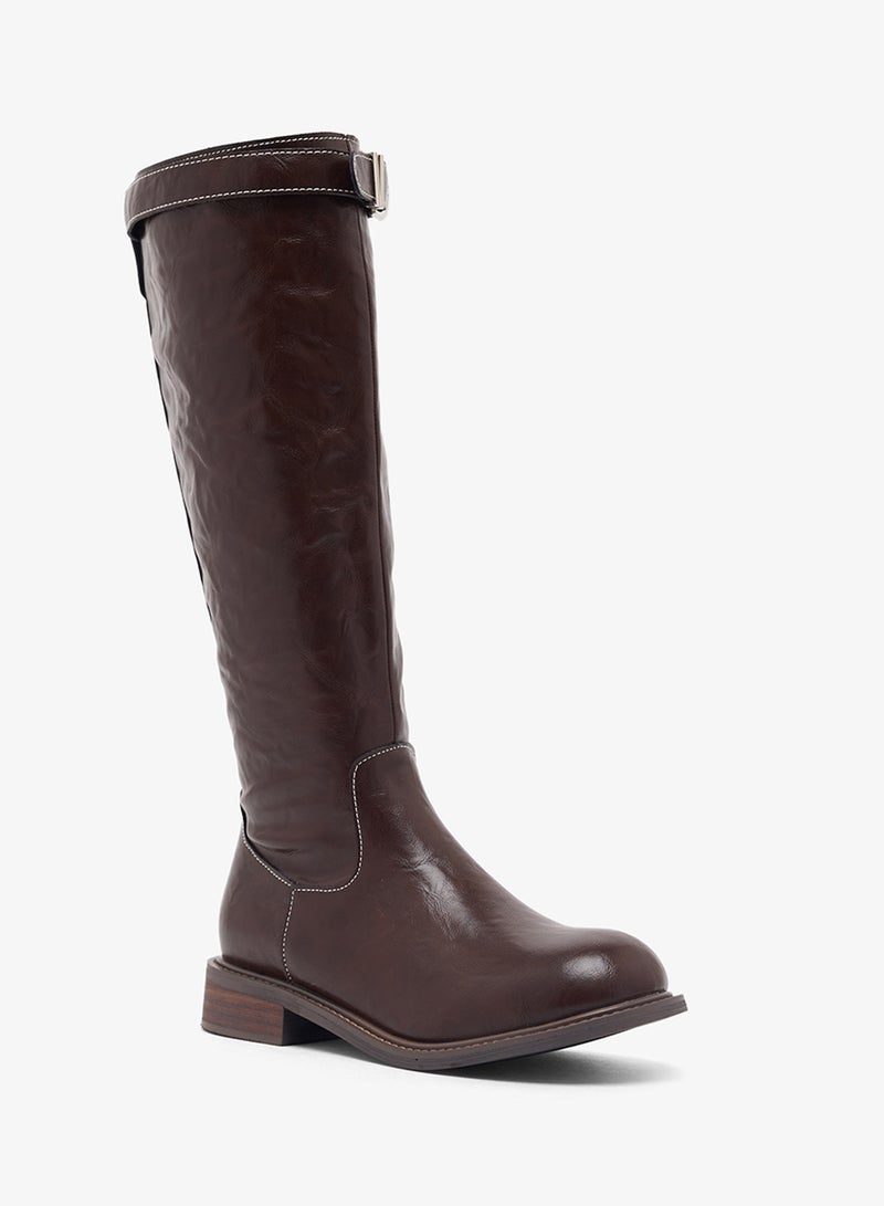 Ginger Metallic Buckle Detail Knee High Boots - Image 2