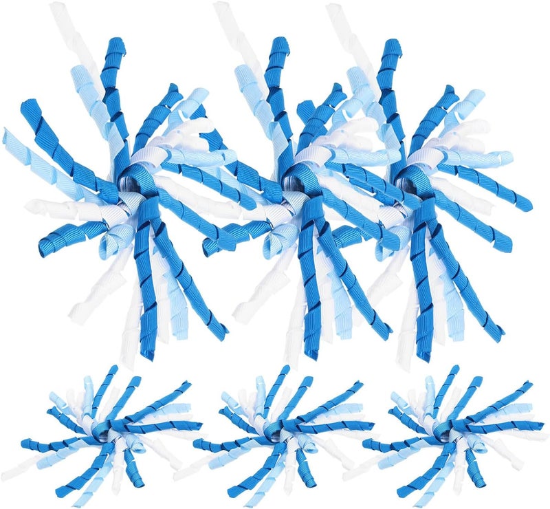 MAGICLULU 6pcs Adhesive Curly Ribbon Bow Decor Set, Blue Box Wrapping Ribbon Bows for Crafting, Party and Holiday Decorations, Self-Stick Curly Bowknot Accents for Presents - Image 1