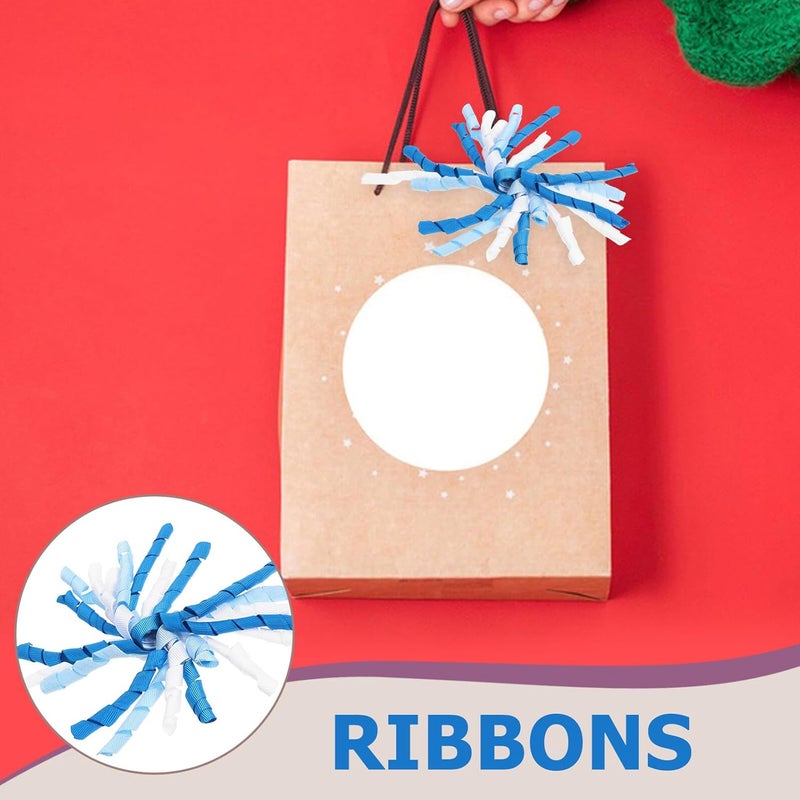 MAGICLULU 6pcs Adhesive Curly Ribbon Bow Decor Set, Blue Box Wrapping Ribbon Bows for Crafting, Party and Holiday Decorations, Self-Stick Curly Bowknot Accents for Presents - Image 3
