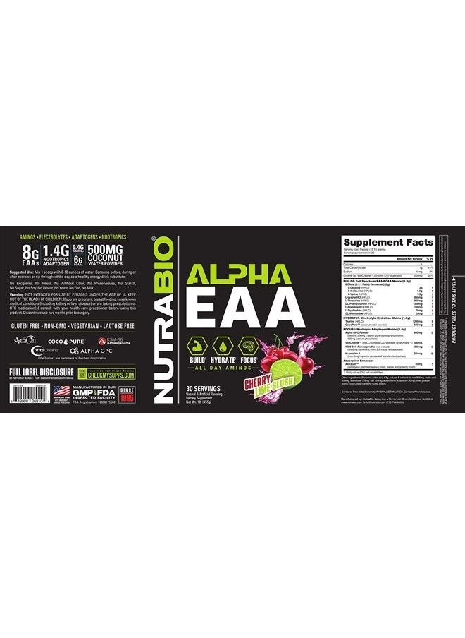 NutraBio Alpha EAA - All-Day Aminos - Recovery, Energy, Focus, and Hydration Supplement - Full Spectrum EAA BCAA Matrix, Electrolytes, Nootropics, Coconut Water - 30 Servings - Cherry Limeade  - Image 3