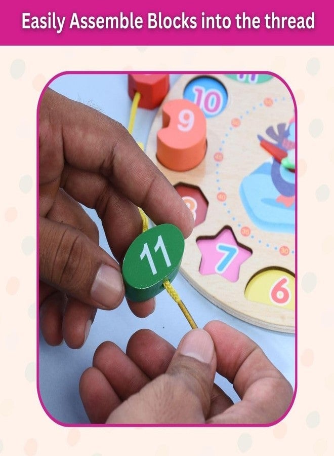 HaRvic Wooden Learning Clock with Bead Lace, Educational Digital Analog Numbers, Shape & Color Learning Montessori Toy for Kids (Multicolor) - Image 5