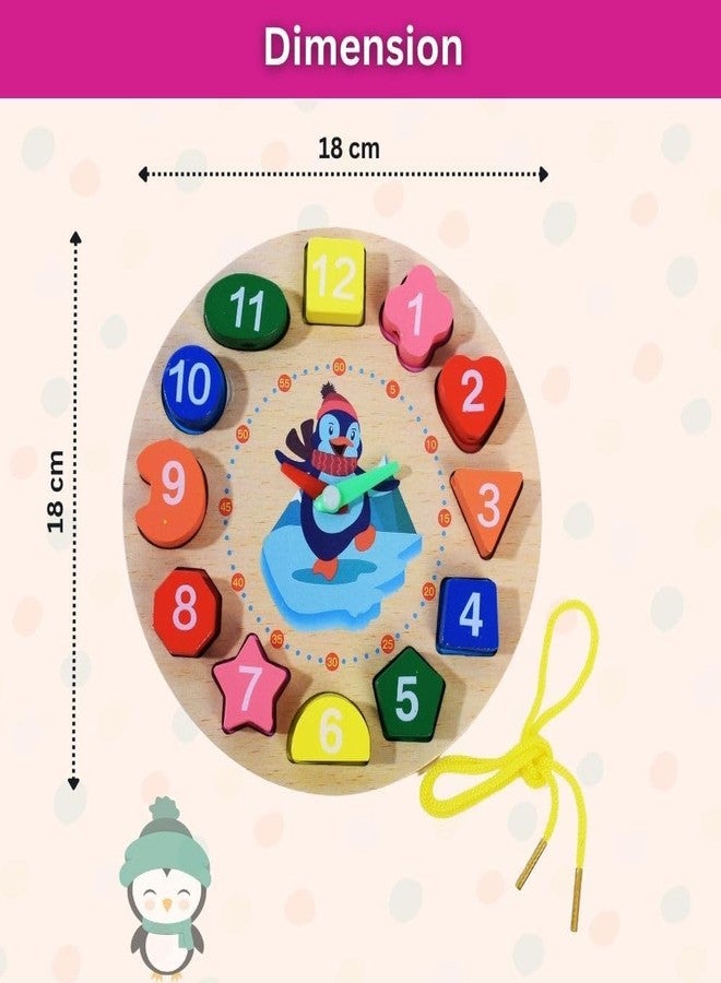 HaRvic Wooden Learning Clock with Bead Lace, Educational Digital Analog Numbers, Shape & Color Learning Montessori Toy for Kids (Multicolor) - Image 2
