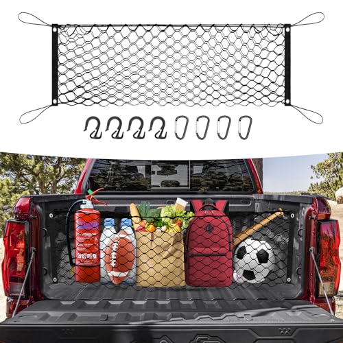 Canvcle Trunk Cargo Net for 2023-2025 2026 Chevy Colorado &GMC Canyon Accessories Envelope Style Mesh Trunk Net Organizer and Storage Stretchable Adjustable Elastic Nylon Rear Cargo Netting with Hooks - Image 1
