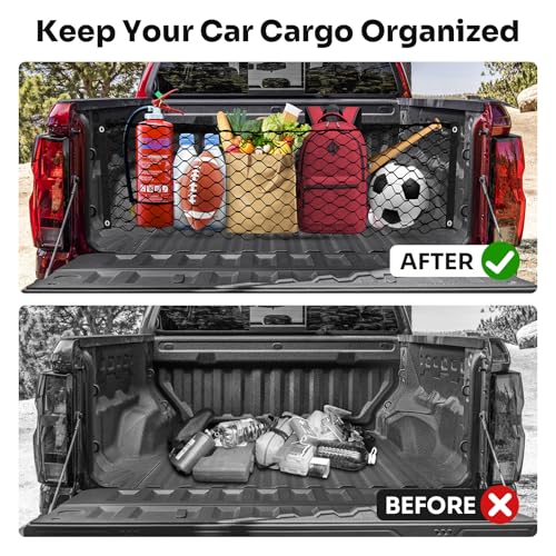 Canvcle Trunk Cargo Net for 2023-2025 2026 Chevy Colorado &GMC Canyon Accessories Envelope Style Mesh Trunk Net Organizer and Storage Stretchable Adjustable Elastic Nylon Rear Cargo Netting with Hooks - Image 3