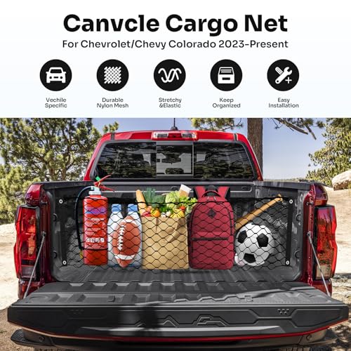 Canvcle Trunk Cargo Net for 2023-2025 2026 Chevy Colorado &GMC Canyon Accessories Envelope Style Mesh Trunk Net Organizer and Storage Stretchable Adjustable Elastic Nylon Rear Cargo Netting with Hooks - Image 2