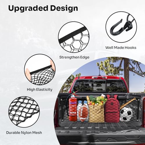 Canvcle Trunk Cargo Net for 2023-2025 2026 Chevy Colorado &GMC Canyon Accessories Envelope Style Mesh Trunk Net Organizer and Storage Stretchable Adjustable Elastic Nylon Rear Cargo Netting with Hooks - Image 4