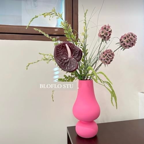 BLOFLO STU BLOFLO Hot Pink Ceramic Vase, Colorful Ceramic Vase, Modern Dried Flower Vases, Pink Round Vase for Centerpieces Wedding Dinner Table Party Office, Housewarming Gift (2 Layers Pink) - Image 2