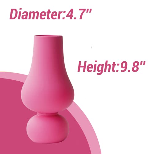 BLOFLO STU BLOFLO Hot Pink Ceramic Vase, Colorful Ceramic Vase, Modern Dried Flower Vases, Pink Round Vase for Centerpieces Wedding Dinner Table Party Office, Housewarming Gift (2 Layers Pink) - Image 4
