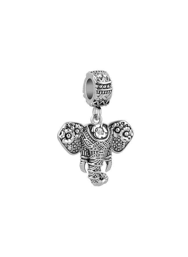MiiFort Elephant Dangle Charm for Bracelets Necklaces Pendants Compatible with Pandora Charms Bracelets Zoo Thai Lucky Head Animal Gift for Women Sister Daughter Auntie Niece Family Birthday - Image 1
