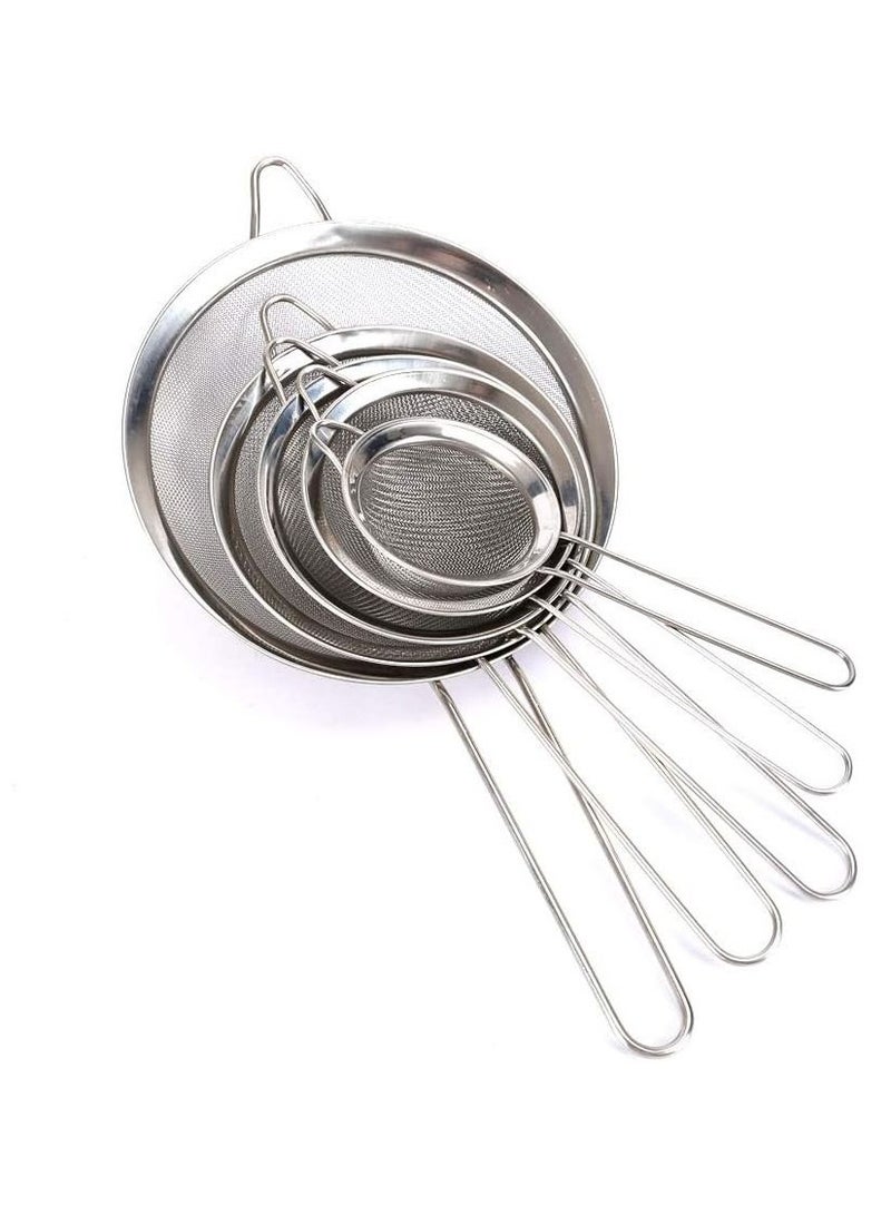 Home zone Set of 5 Sizes Premium Quality Fine Mesh Stainless Steel Strainers with Resting Ear Design Mesh Strainer with Handle for Kitchen Food - Image 1