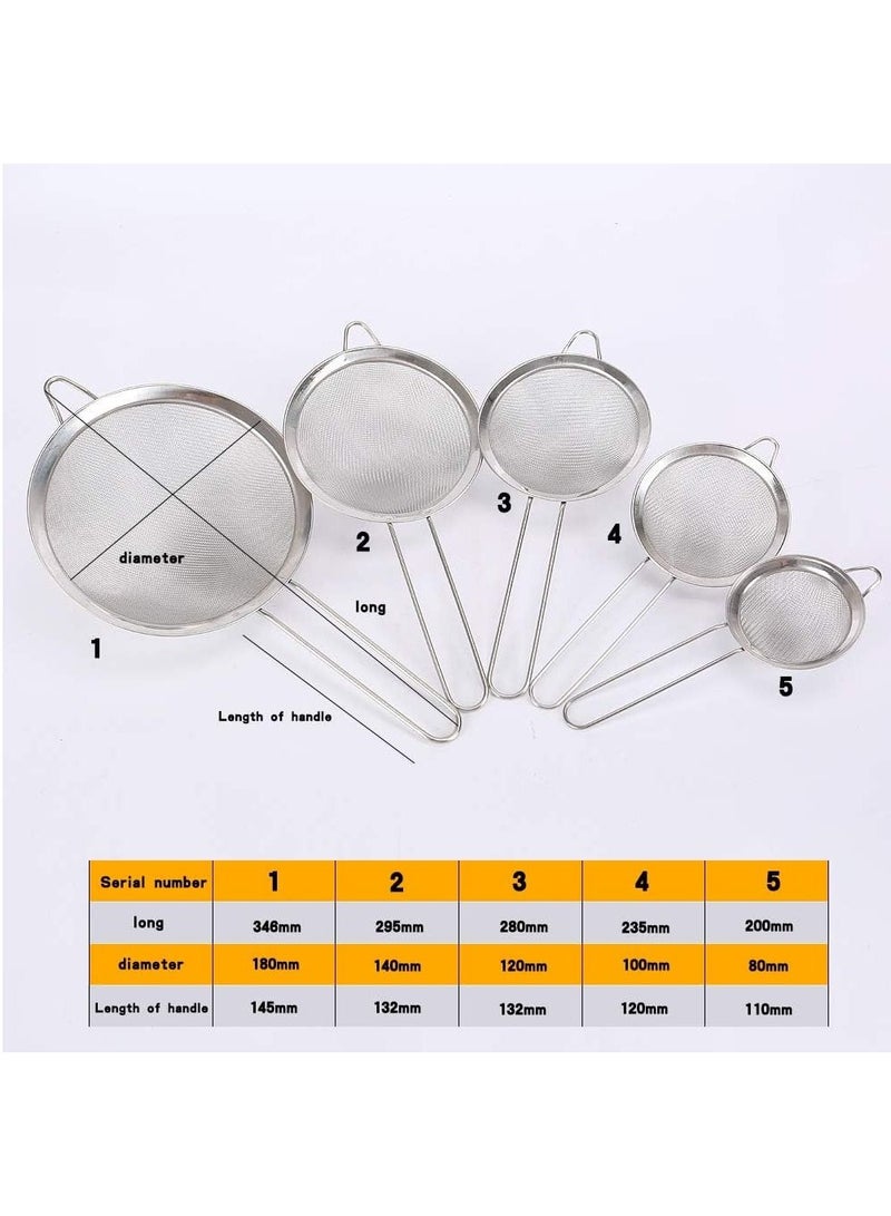 Home zone Set of 5 Sizes Premium Quality Fine Mesh Stainless Steel Strainers with Resting Ear Design Mesh Strainer with Handle for Kitchen Food - Image 4