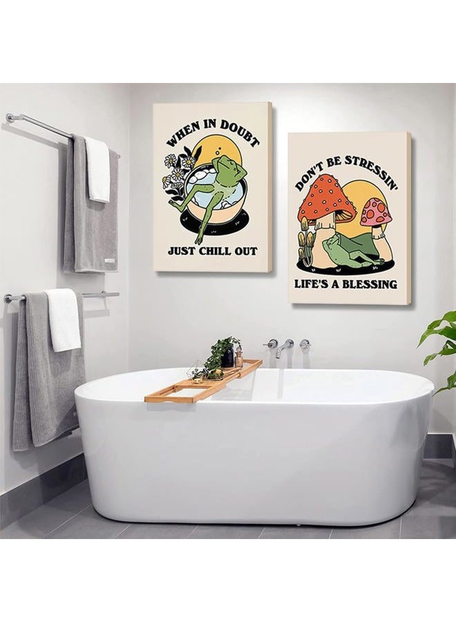 Riveda Framed set of 2 Preppy Wall Art Prints, Vintage Frog Mushroom Wall Art Retro Aesthetic Poster relaxation Prints for Bathroom Wall Decor12*16"*2 - Image 2