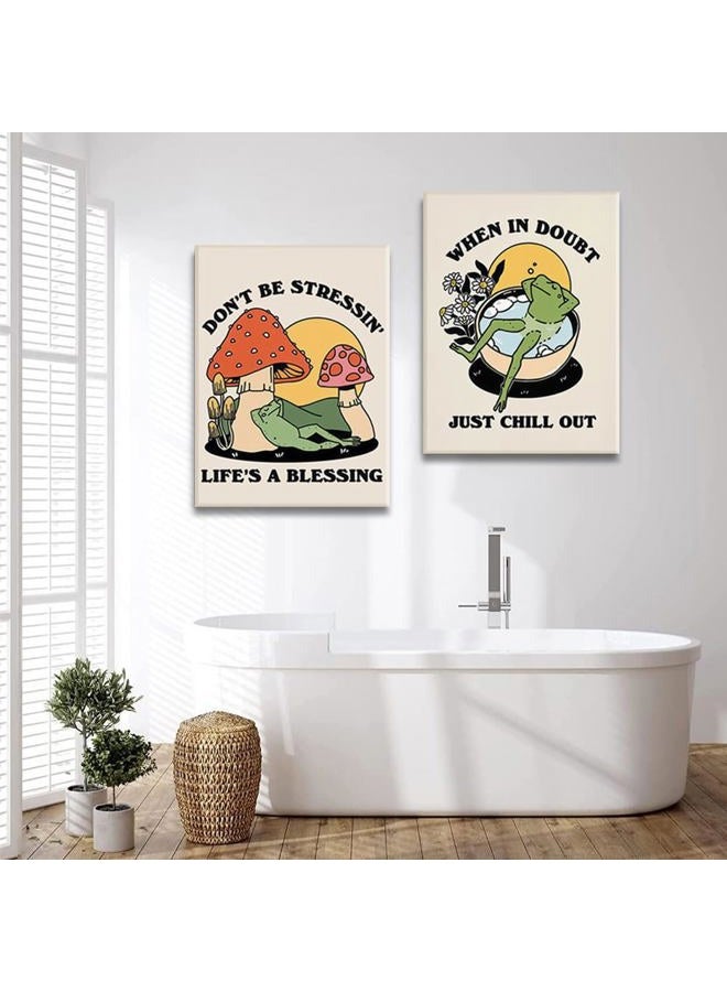 Riveda Framed set of 2 Preppy Wall Art Prints, Vintage Frog Mushroom Wall Art Retro Aesthetic Poster relaxation Prints for Bathroom Wall Decor12*16"*2 - Image 4
