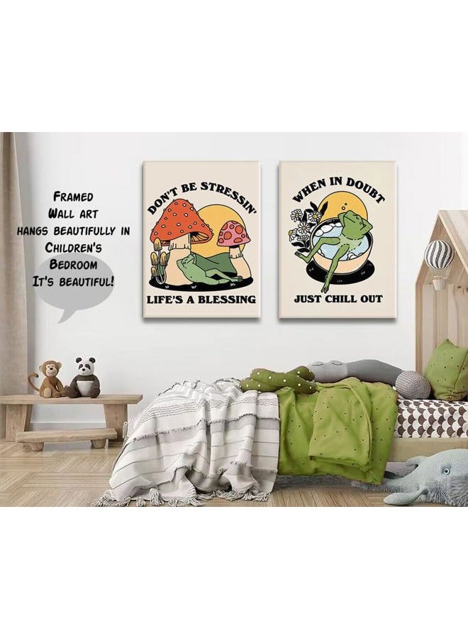 Riveda Framed set of 2 Preppy Wall Art Prints, Vintage Frog Mushroom Wall Art Retro Aesthetic Poster relaxation Prints for Bathroom Wall Decor12*16"*2 - Image 5